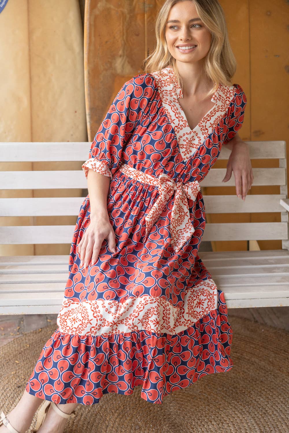 Mixed Print Waist Tie Dress