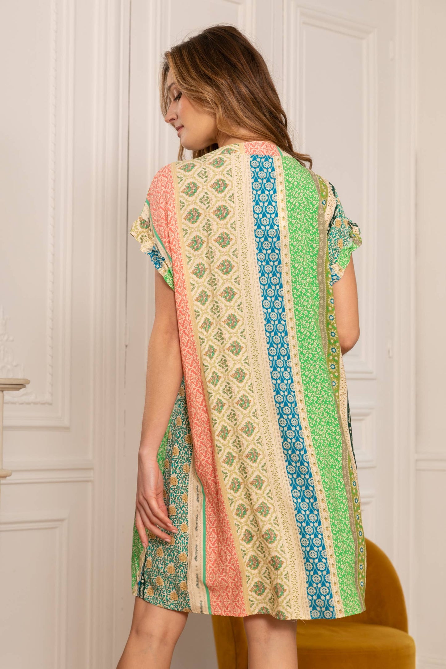 Ethnic printed V-neck shirt blouse.