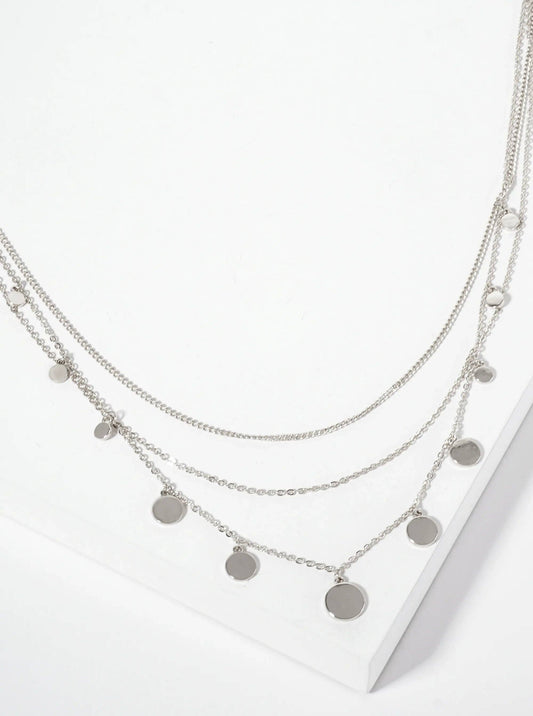 Polished Metal Graduated Disc Charm Layered Necklace