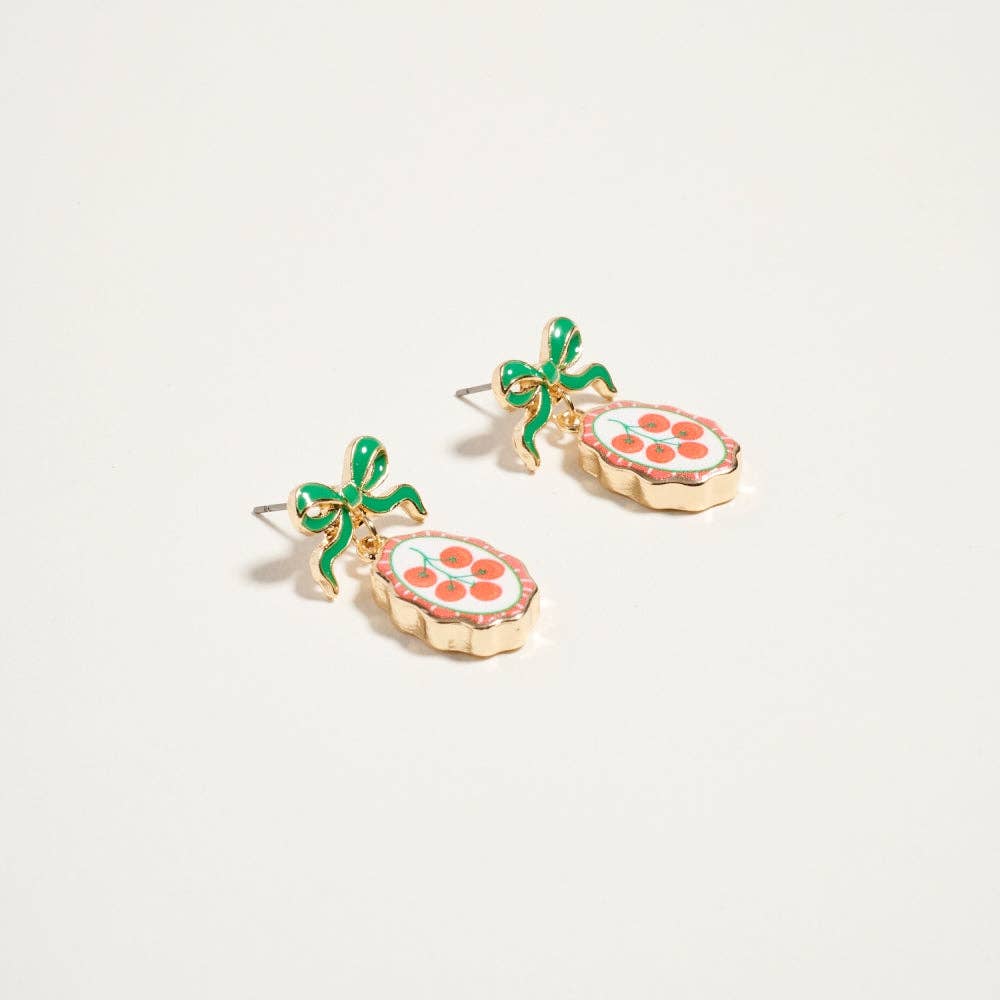 Vintage Print Tile Enamel Bow Earrings