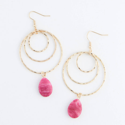 Kina Gold Multi Ring Stone Drop Earrings