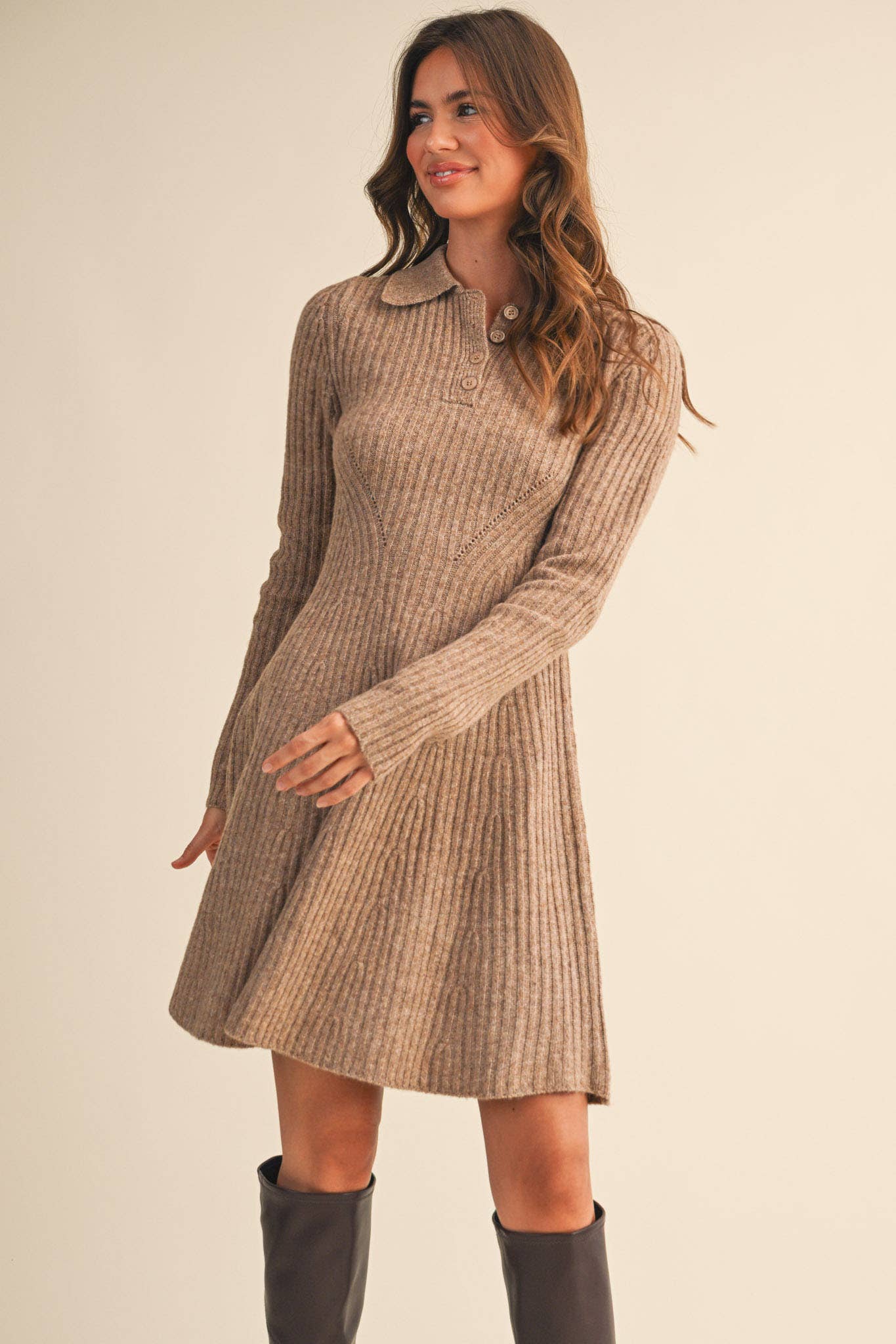 RIBBED SWEATER FLARED MINI DRESS