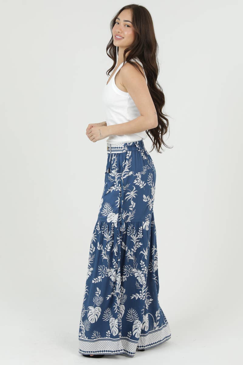 WIDE LEG PRINTED PANTS WITH BUTTON WAIST AND SIDE