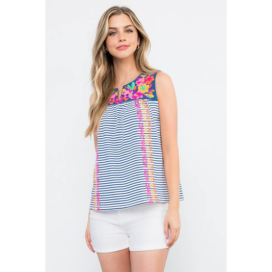 Stripe Embroidered Top