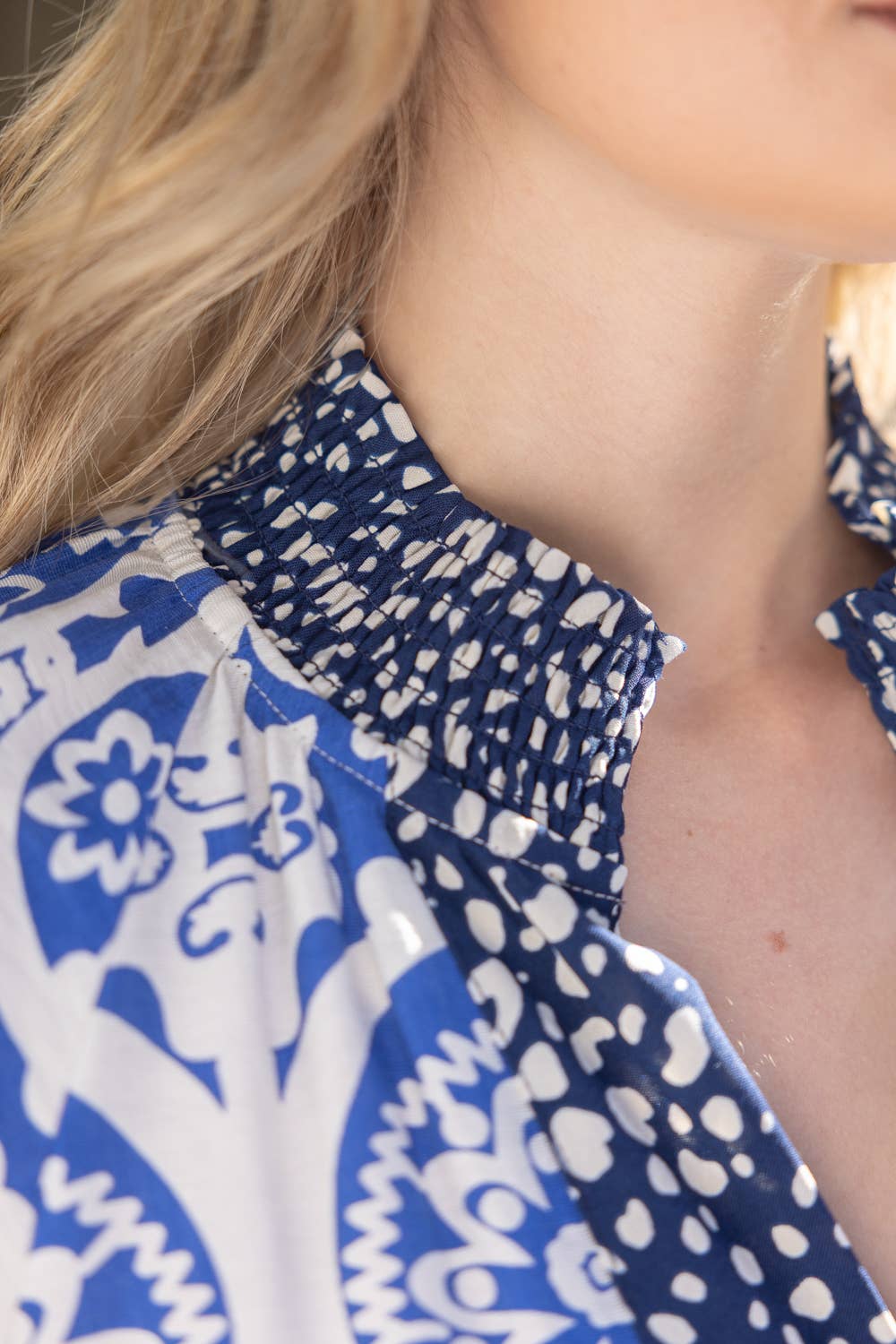 Floral Printed Smocked Collar Top
