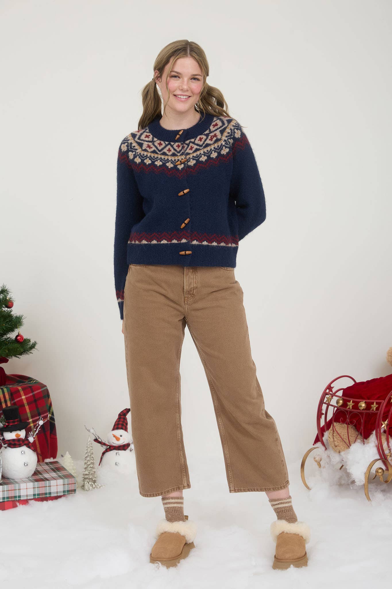 FAIRE ISLE TOGGLE BUTTON KNIT CARDIGAN