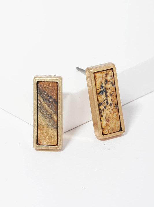 Semi-precious Stone Rectangle Bar Stud Earrings