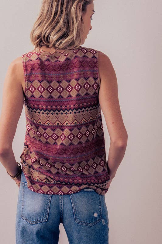 AZTEC PRINT SLEEVELESS TOP