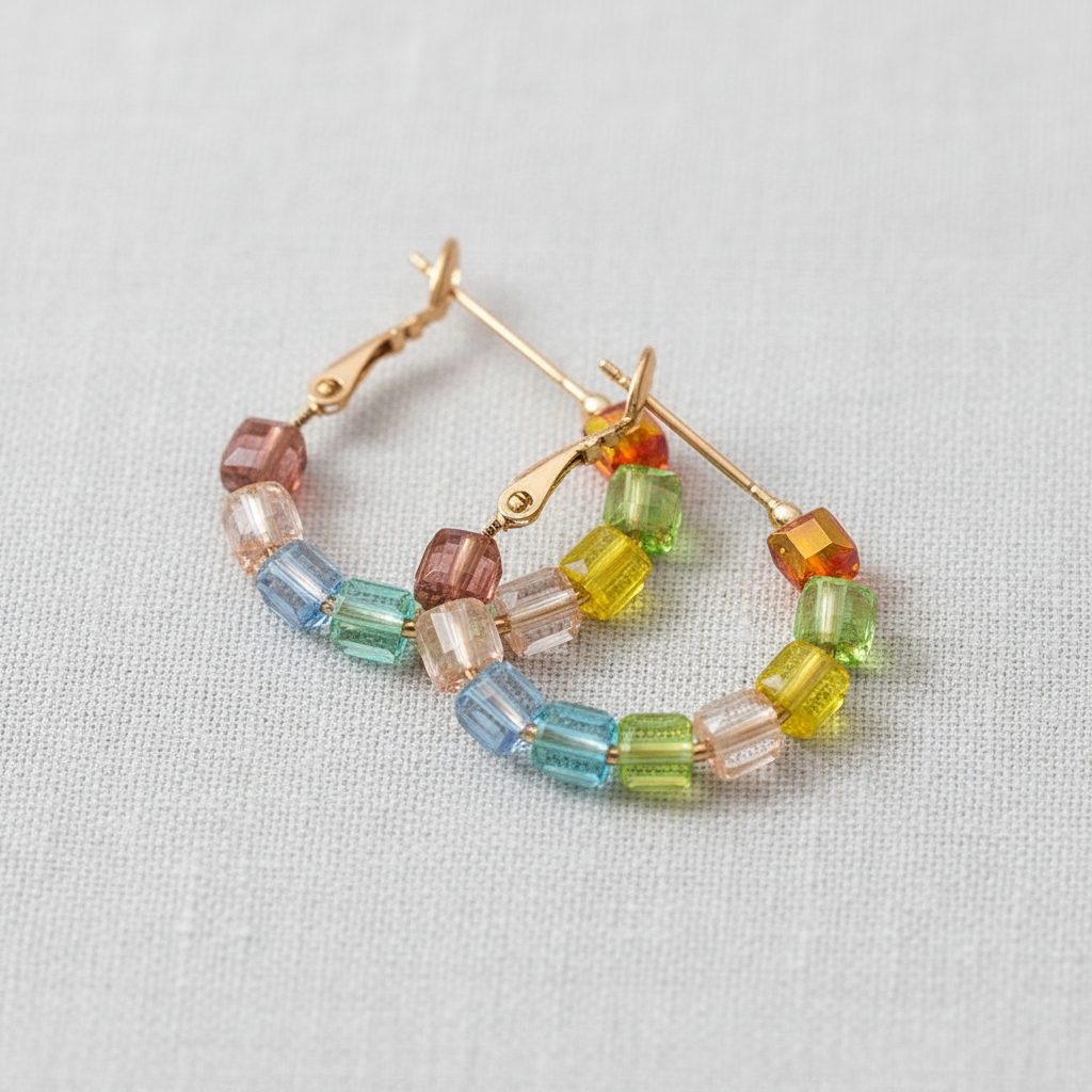 Colorful Glass Circle Silver Earrings