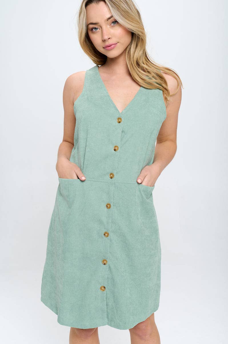 GREEN CORDUROY DRESS WITH POCKETS