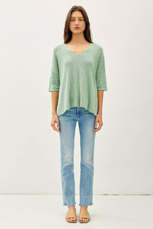RELAXED FIT 1/2 SLEEVE COTTON SLUB SWEATER