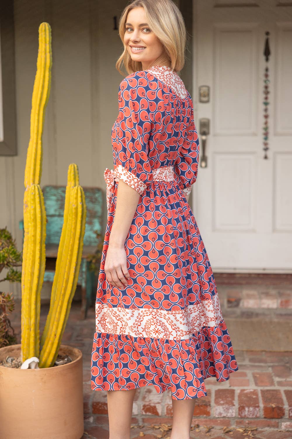 Mixed Print Waist Tie Dress