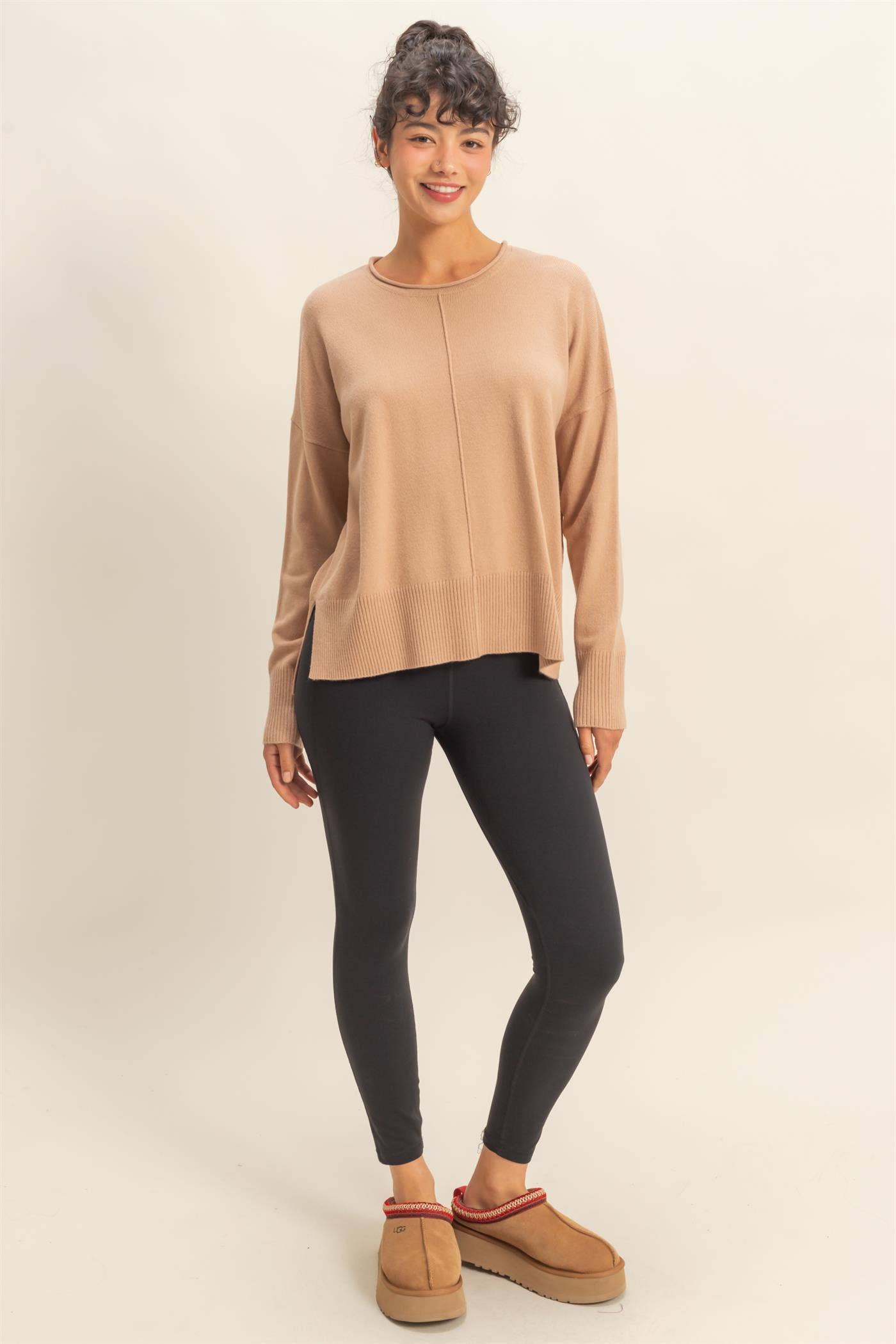 Round Roll Neck Drop Shoulder Sweater