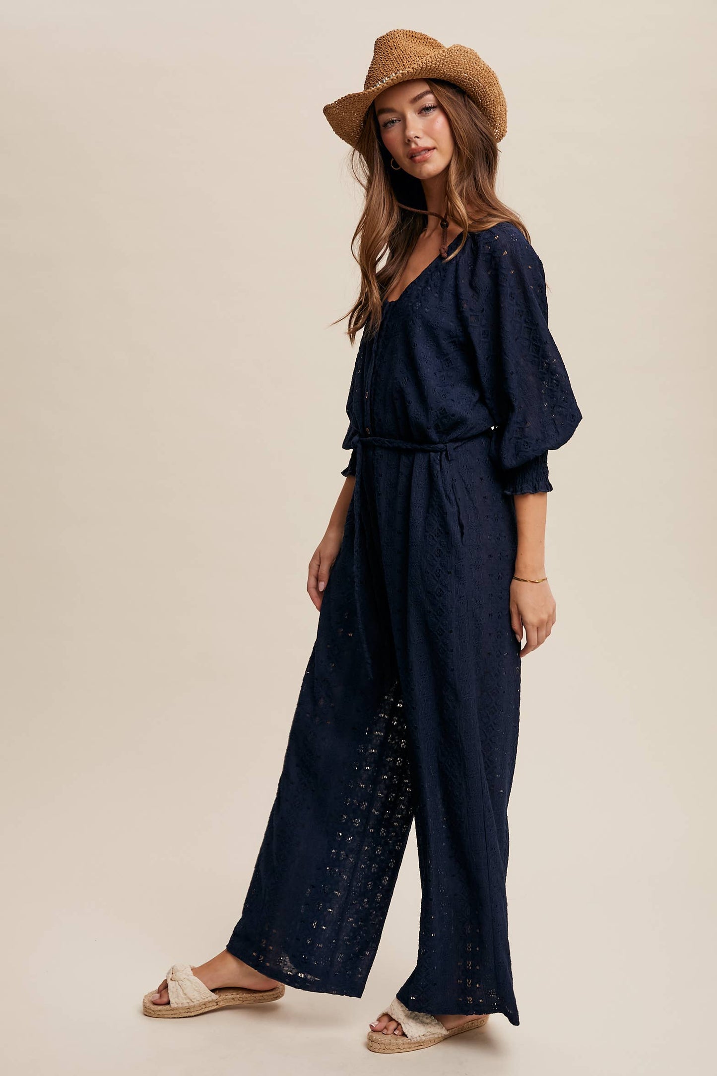 Eyelet Lace Wide Leg Jumpsuit