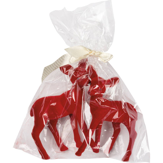 Red Flocked Deer Sitter Set