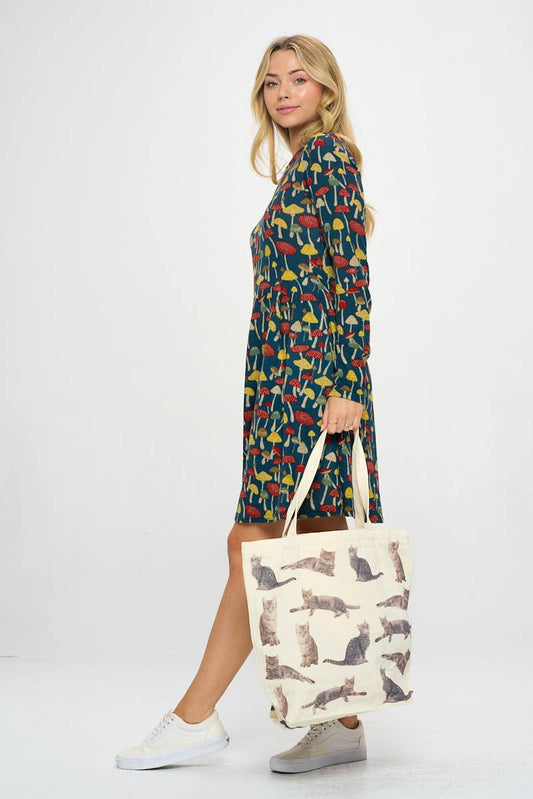 GREY TABBY CAT PRINT TOTE BAGS