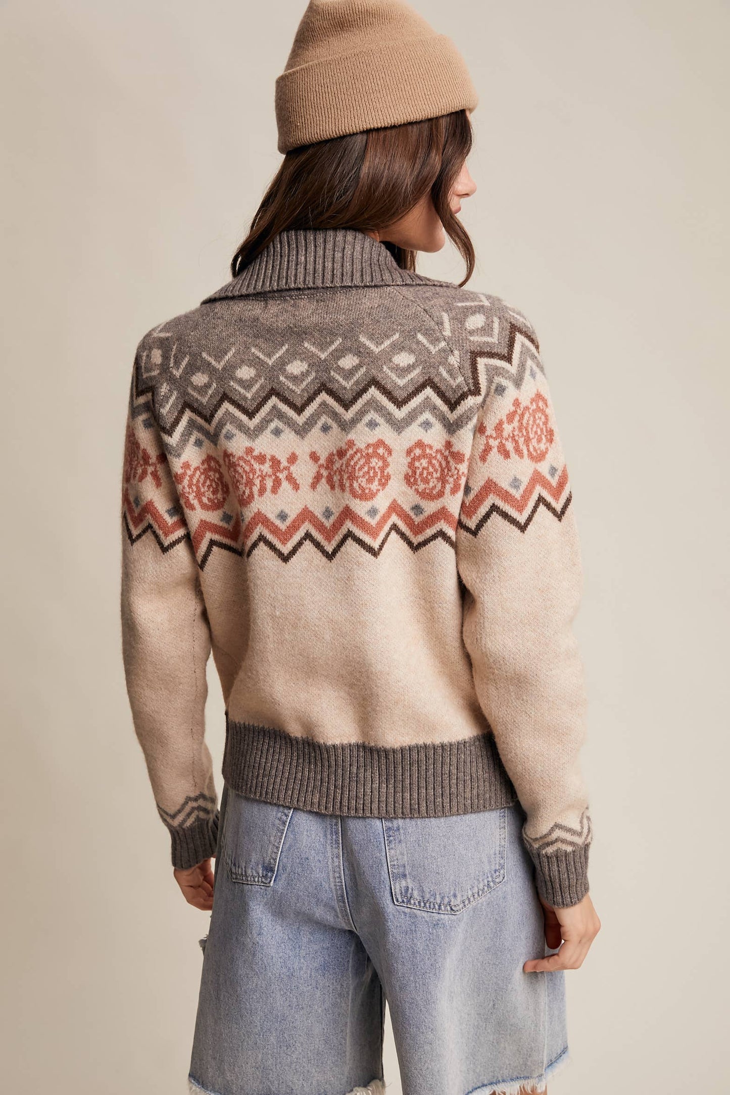 Retro Knit Zip-Up Cardigan