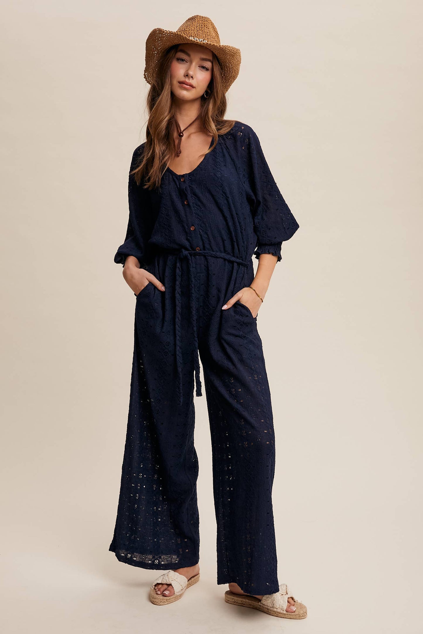Eyelet Lace Wide Leg Jumpsuit