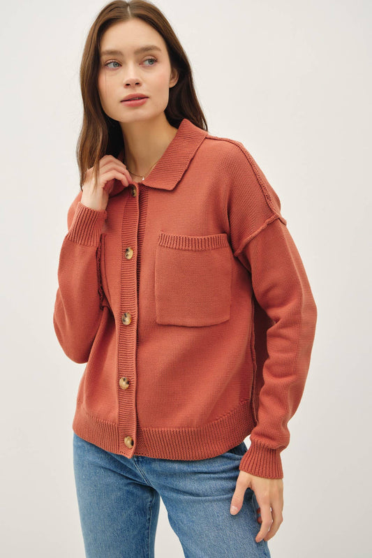 COLLARED BUTTON DOWN SWEATER JACKET