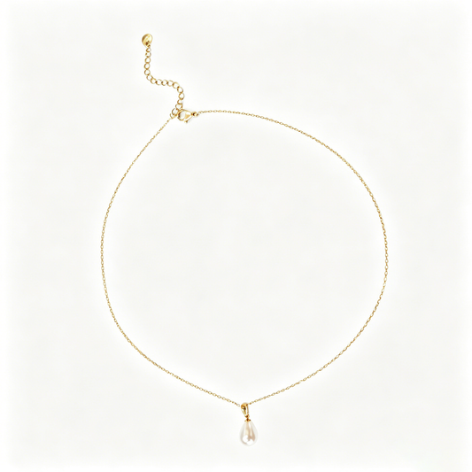 Minimalist Delicate Gold Chain with Teardrop Pearl Pendant