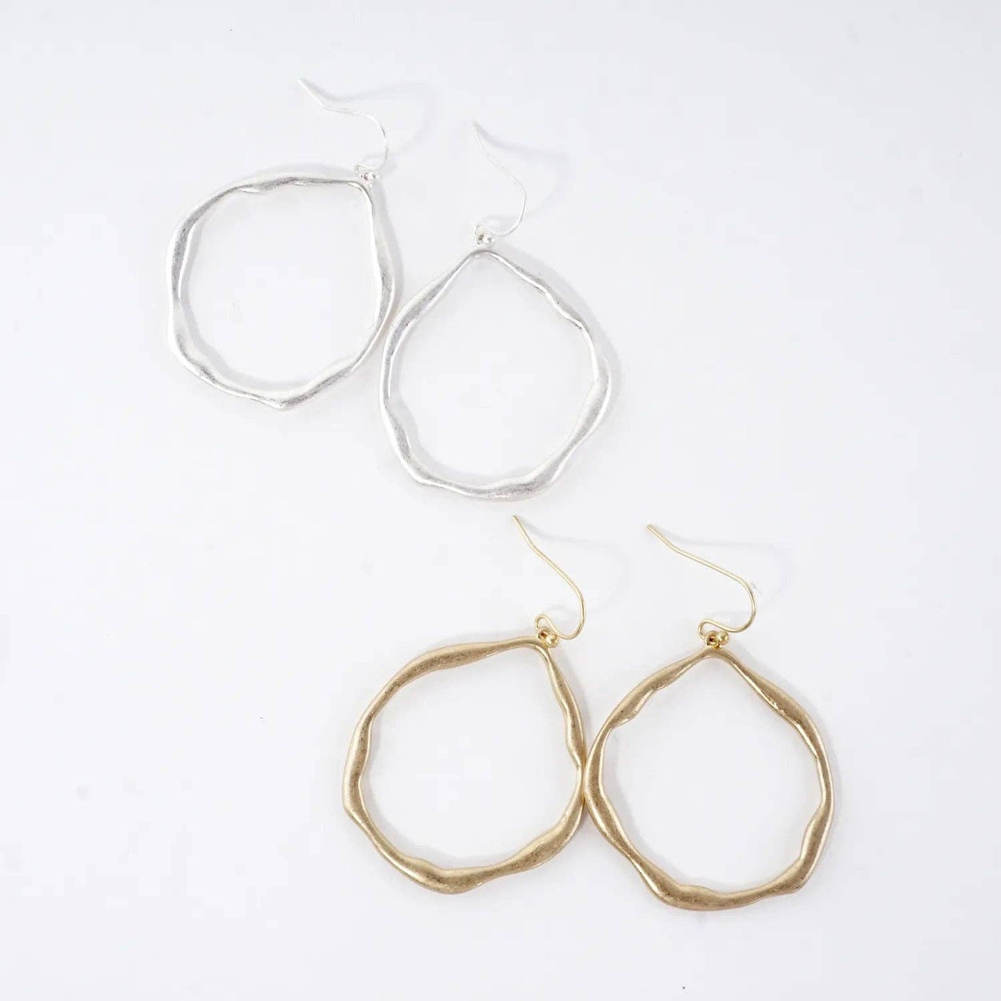 Metal Organic Open Circle Dangle Earrings