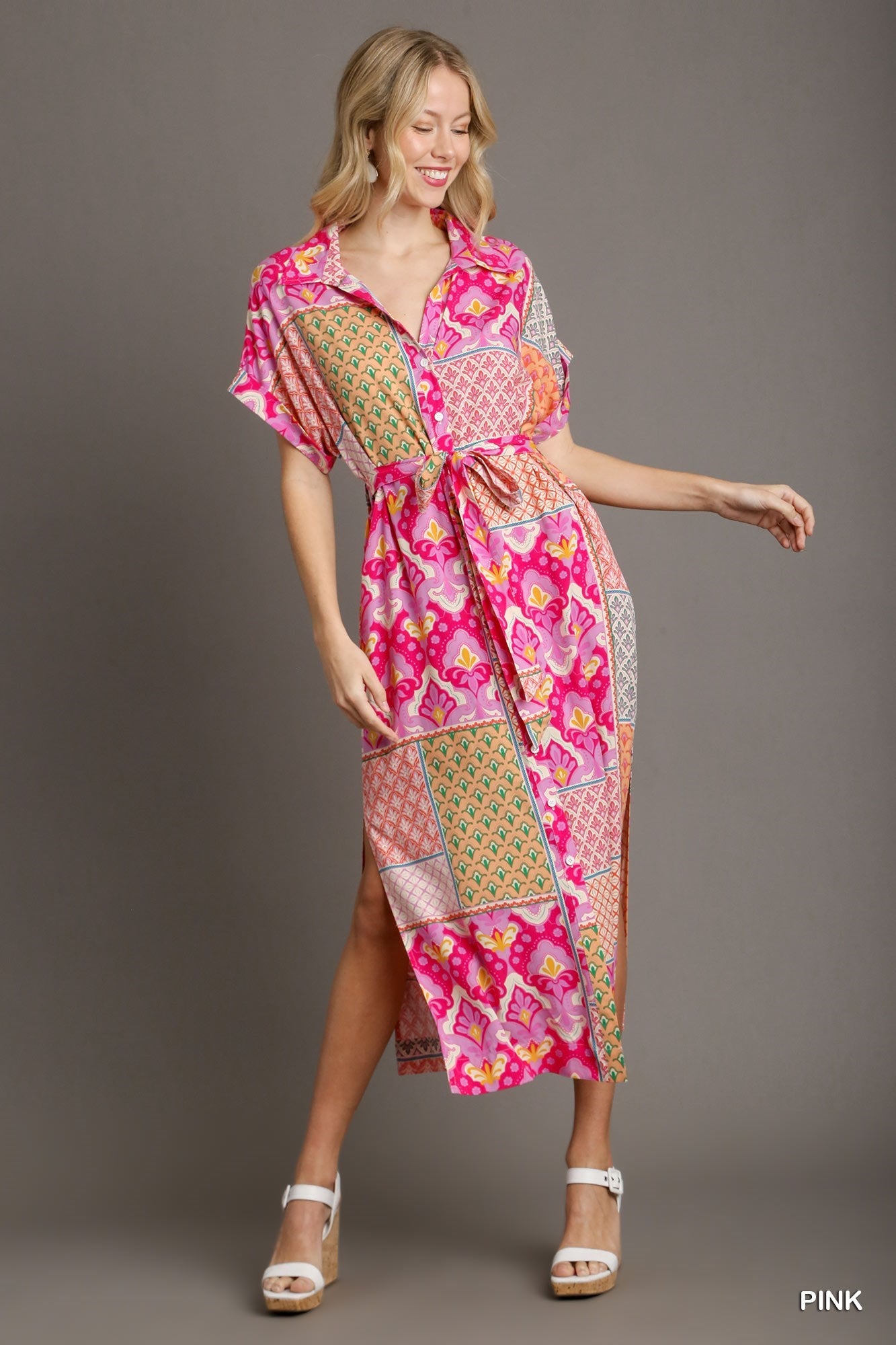 Mixed Print Shirt Dress