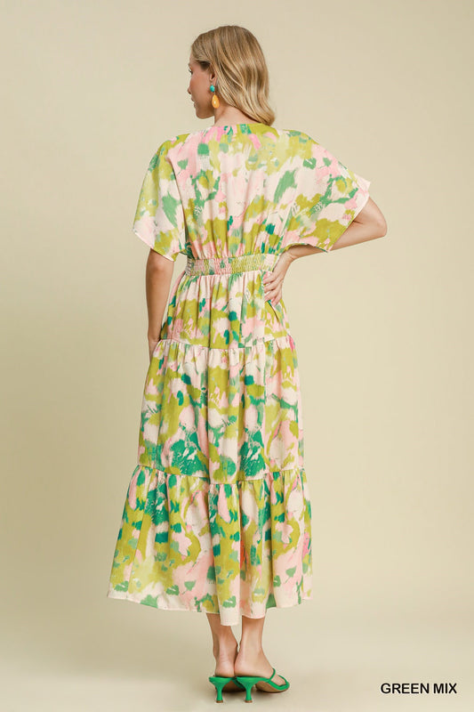 Abstract Print Dress With Lace Insets