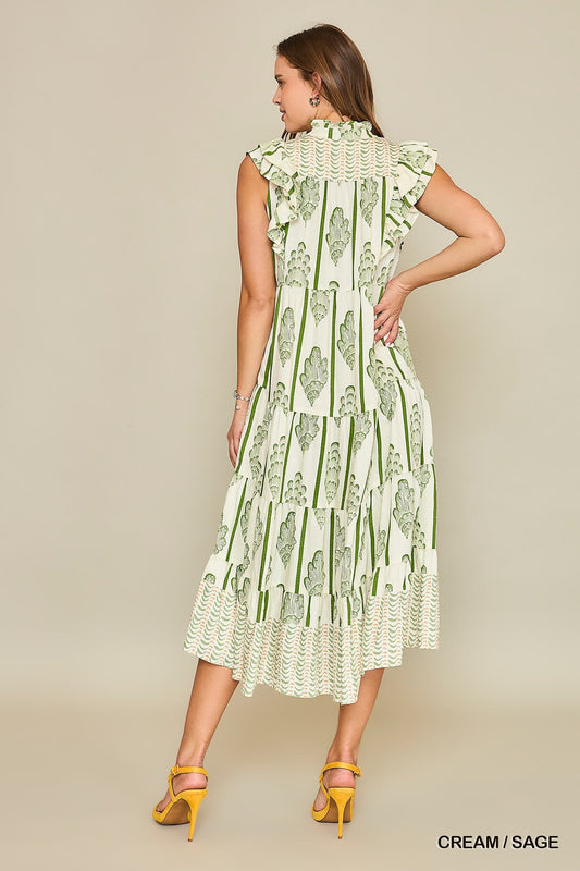 Mixed Print Tiered Maxi Dress