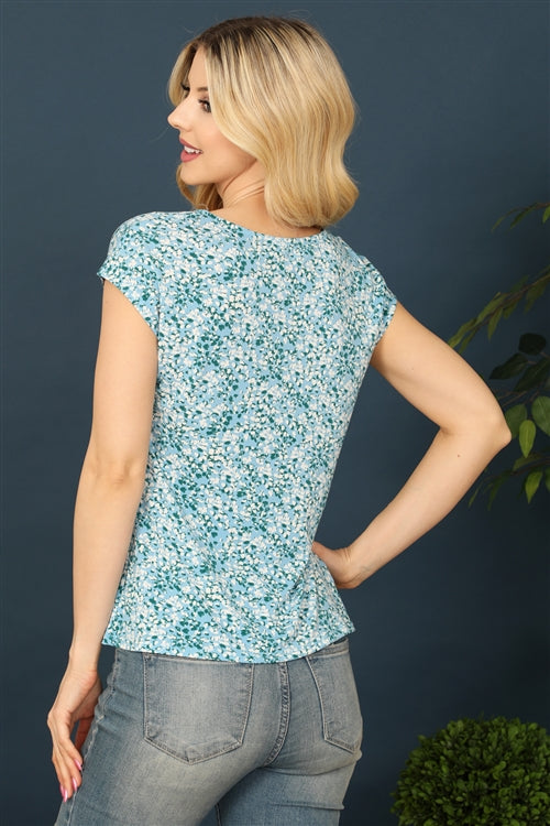 V-neck Cap Sleeve Floral Printed Top