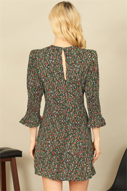 3/4 Sleeve Floral mini Dress