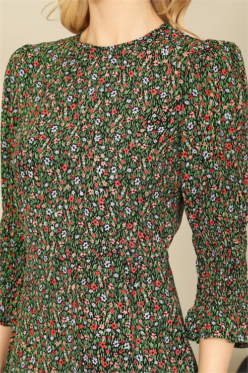 3/4 Sleeve Floral mini Dress