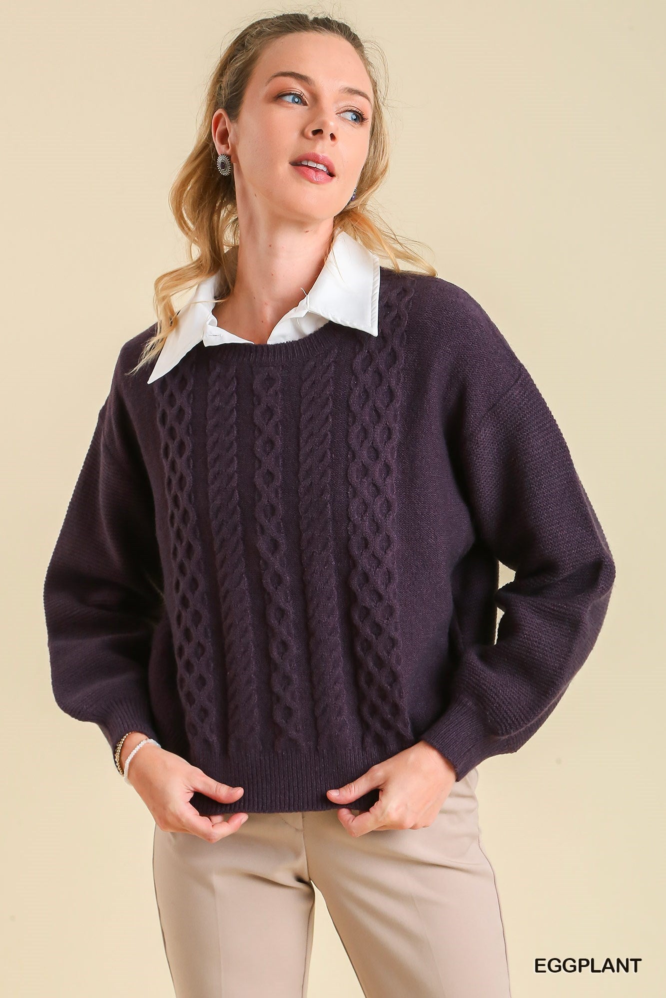 Cable Knit Balloon Sleeve Sweater