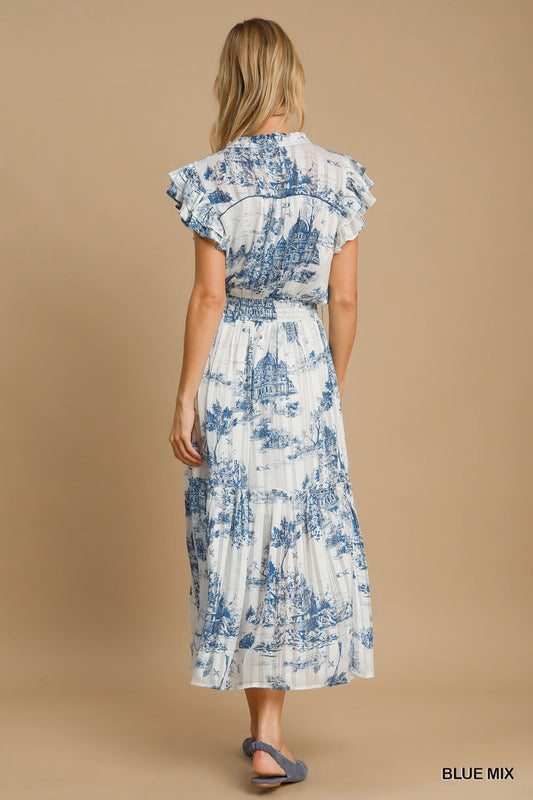 Two Tone Landscape Midi Dress