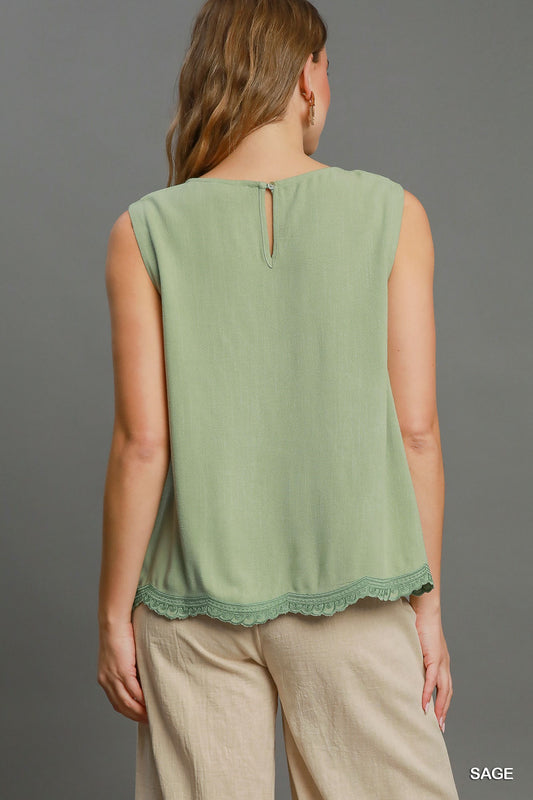 Linen Blend Embroidered Top