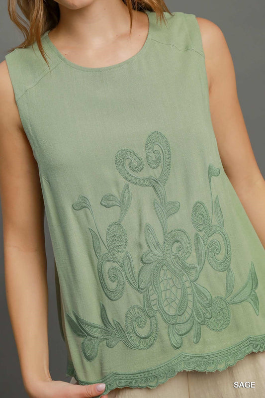 Linen Blend Embroidered Top