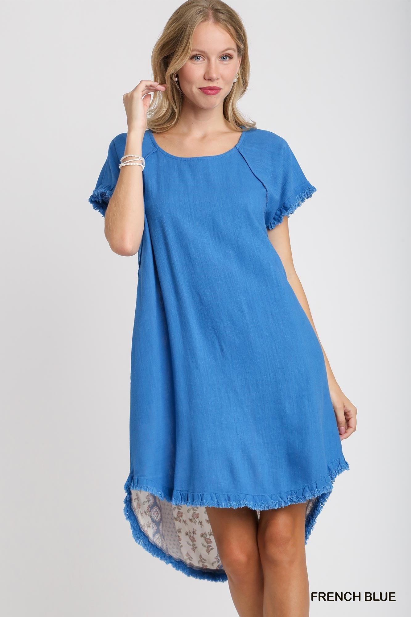 Linen Blend w/back Detail Shift Dress