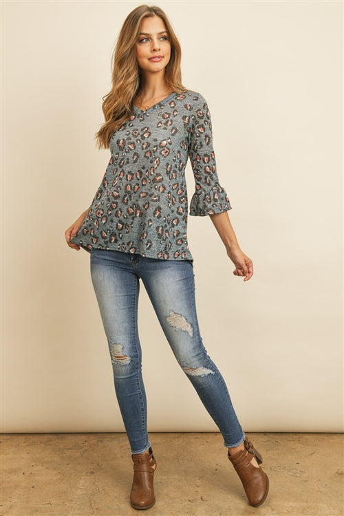 Bell Sleeve Animal Print Top
