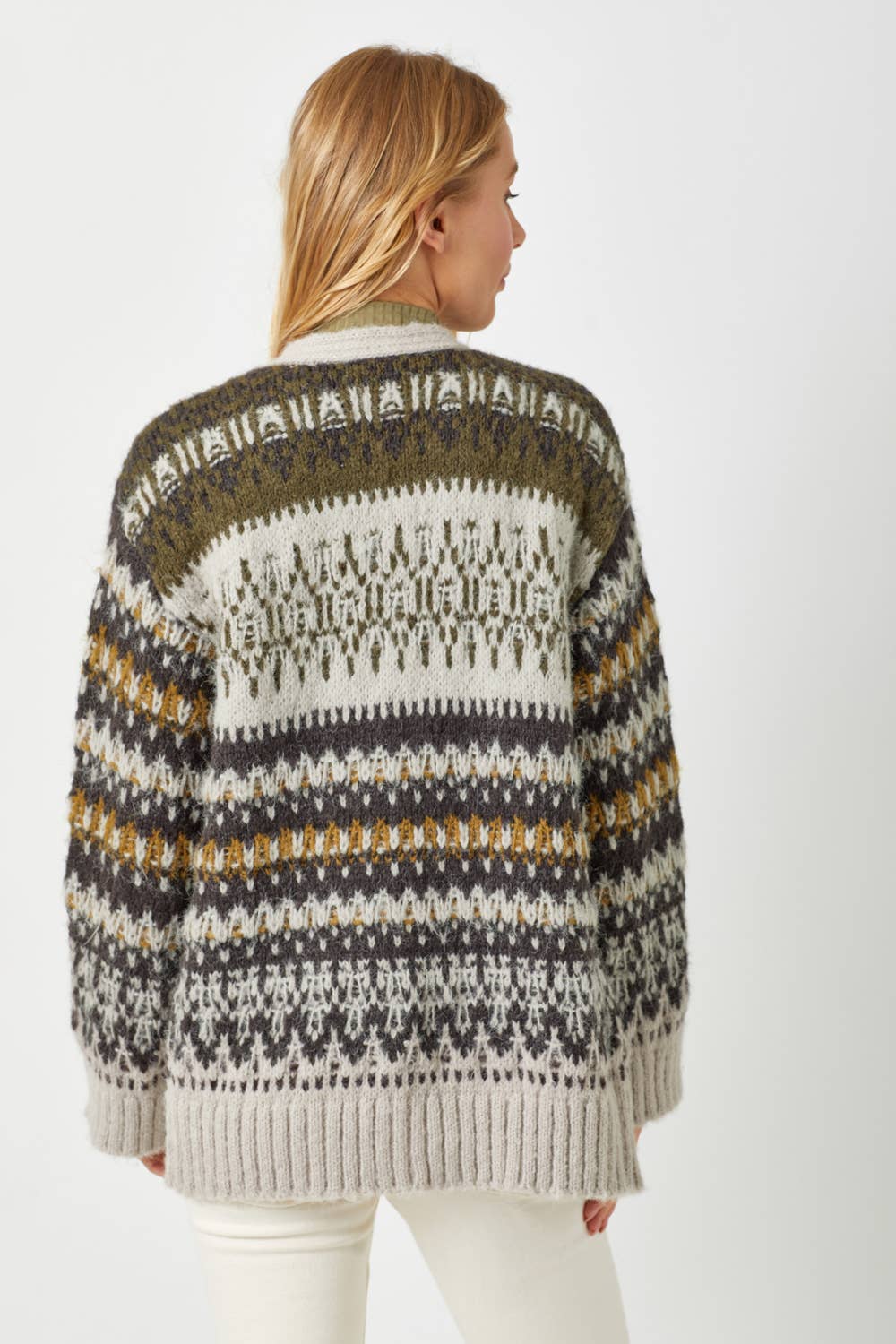 Mixed Pattern Open Cardigan