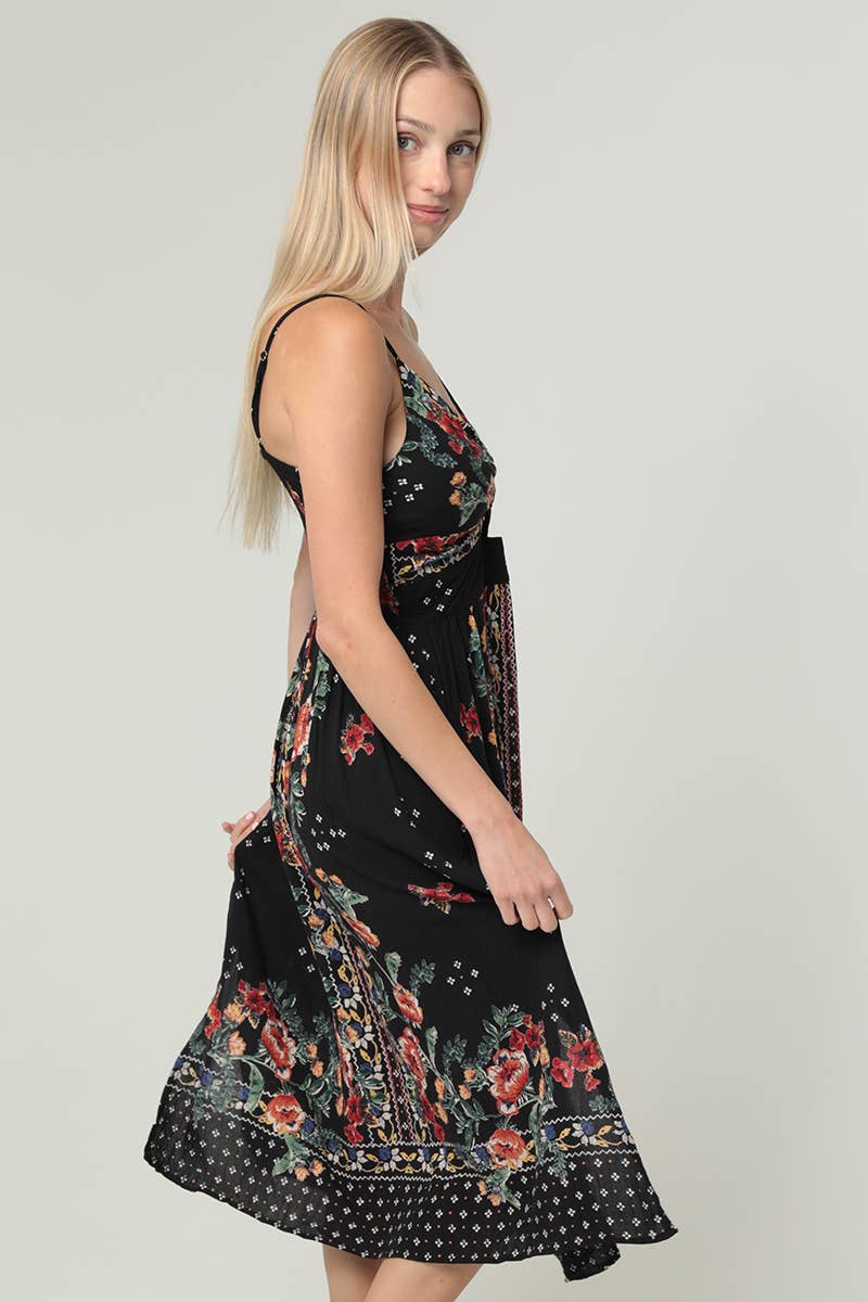 V NECK TWIST FRONT MID LENGTH DRESS
