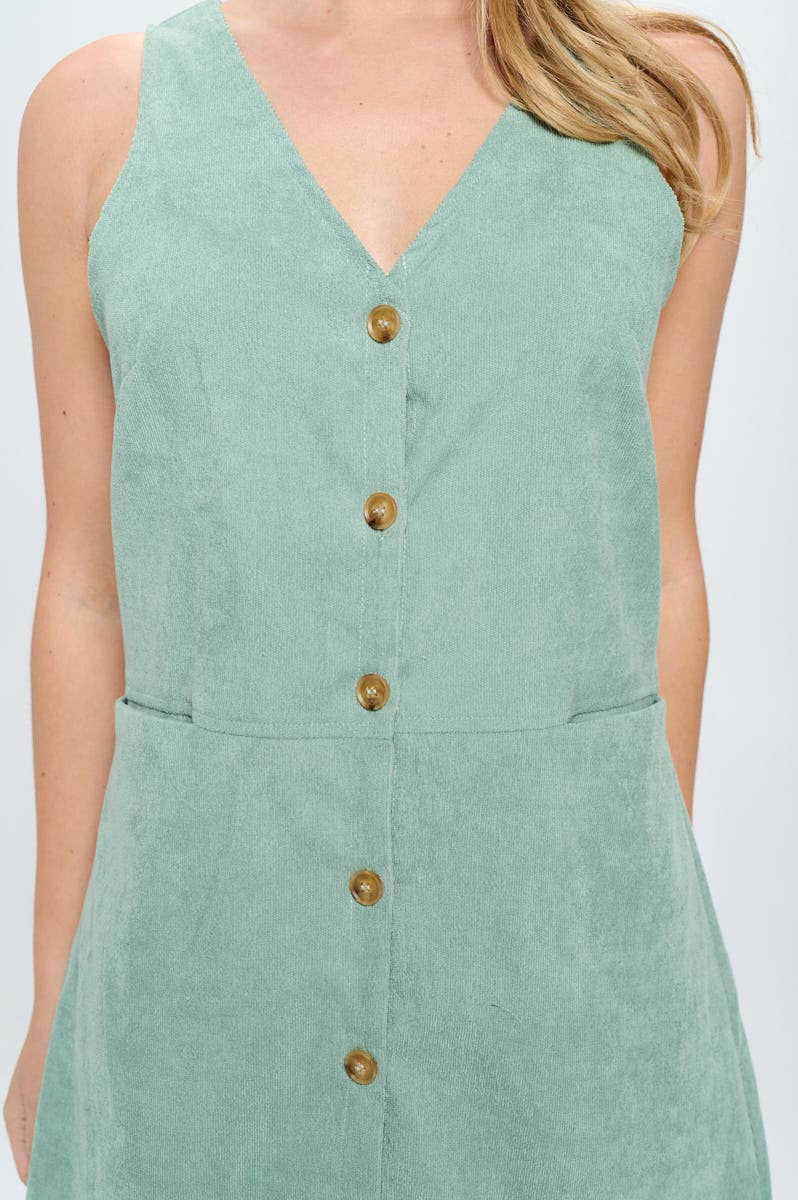 GREEN CORDUROY DRESS WITH POCKETS