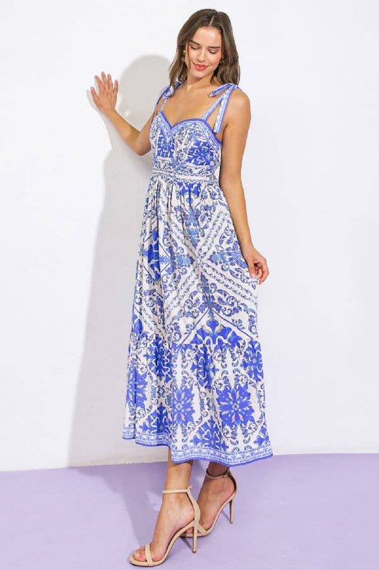 Cotton Moroccan Print Maxi Dress