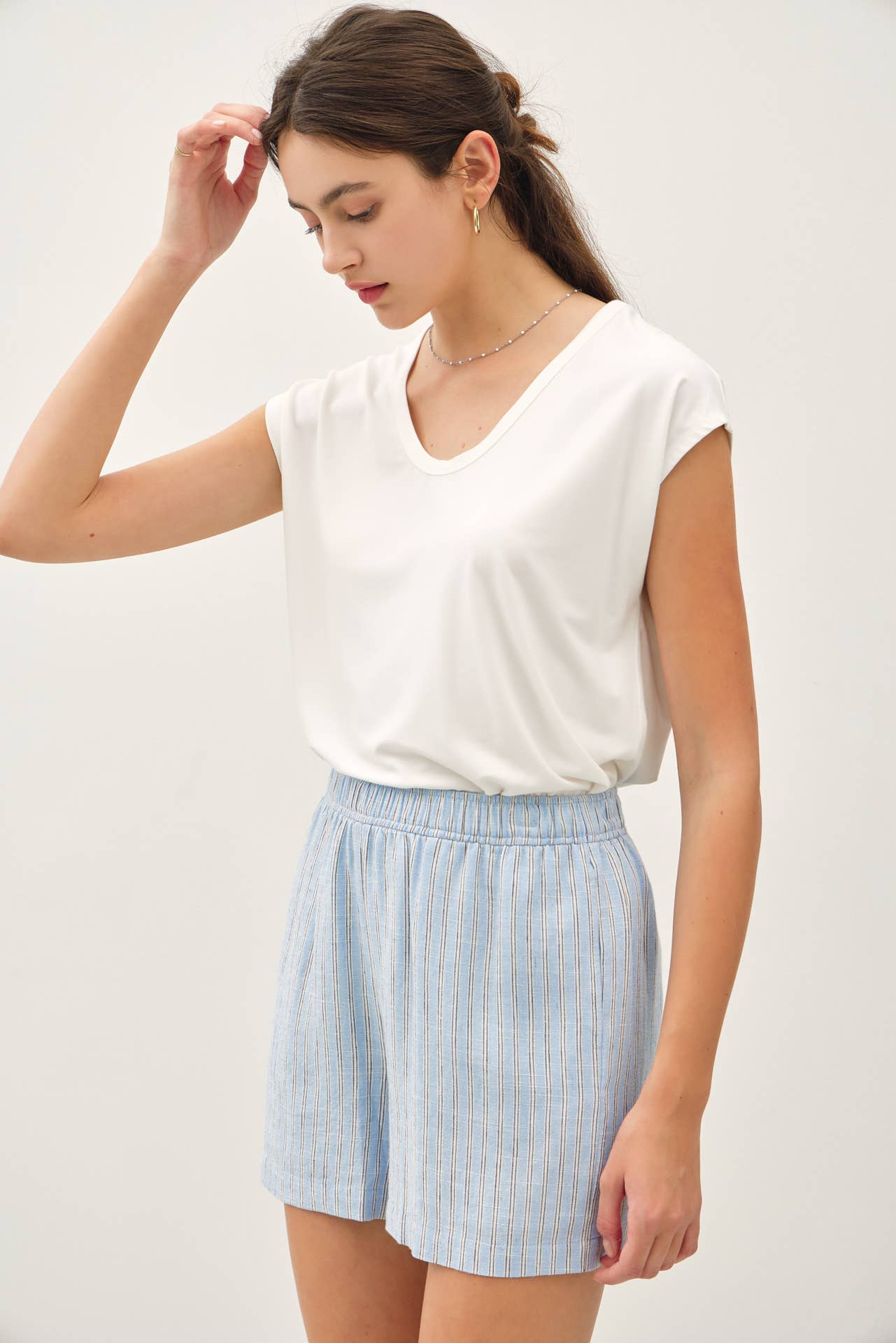 STRIPED BREEZY SHORTS WITH ELASTIC WAIST