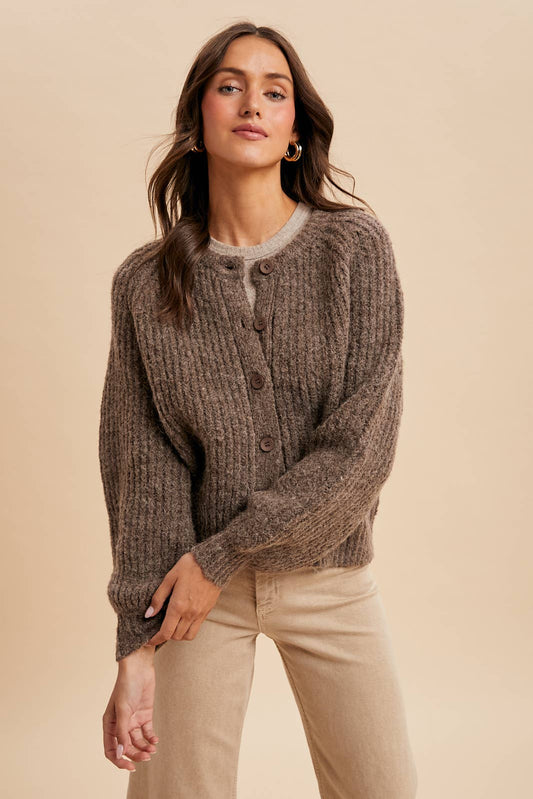 RAGLAN SLEEVE KNITTED CARDIGAN