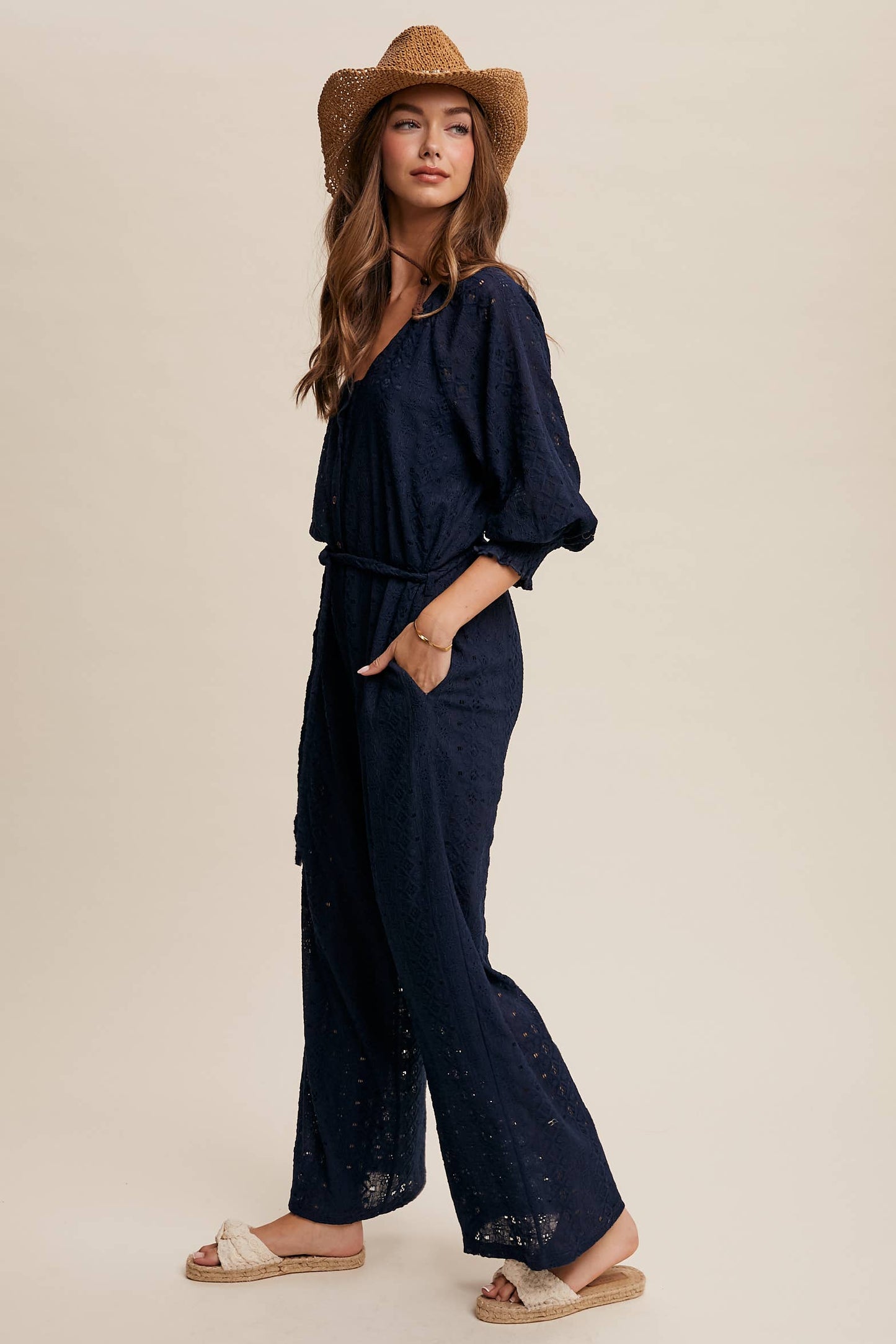 Eyelet Lace Wide Leg Jumpsuit