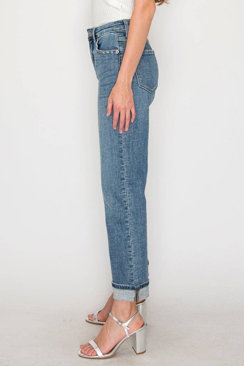 TUMMY CONTROL HIGH RISE STRETCH STRAIGHT W/ SINGLE CUFF JEAN