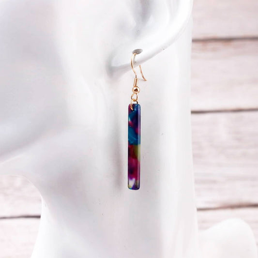 Purple Tortoise Shell Vertical Line Marble Earrings