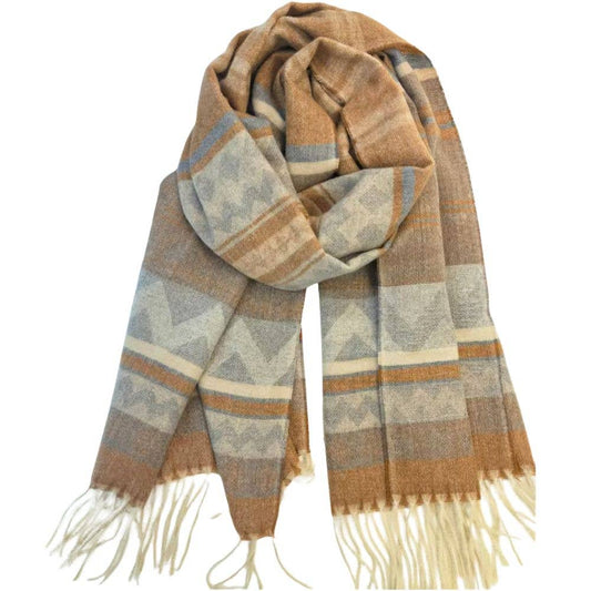 AZTEC PATTERN FRINGE EDGE KNIT OBLONG SCARF