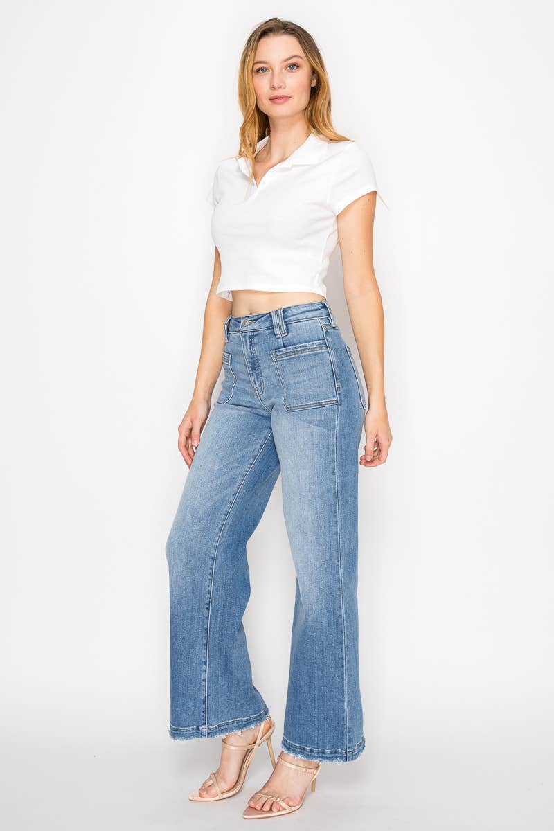 ECO FRIENDLY FABRIC HIGH RISE SLIM PALAZZO JEANS