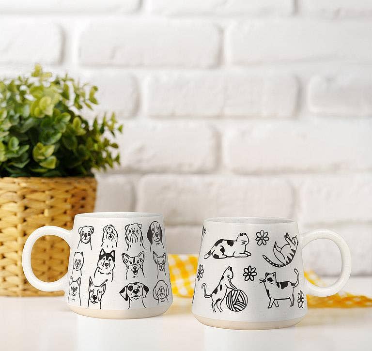 Oversized Mug with Dogs-4"H(17oz)