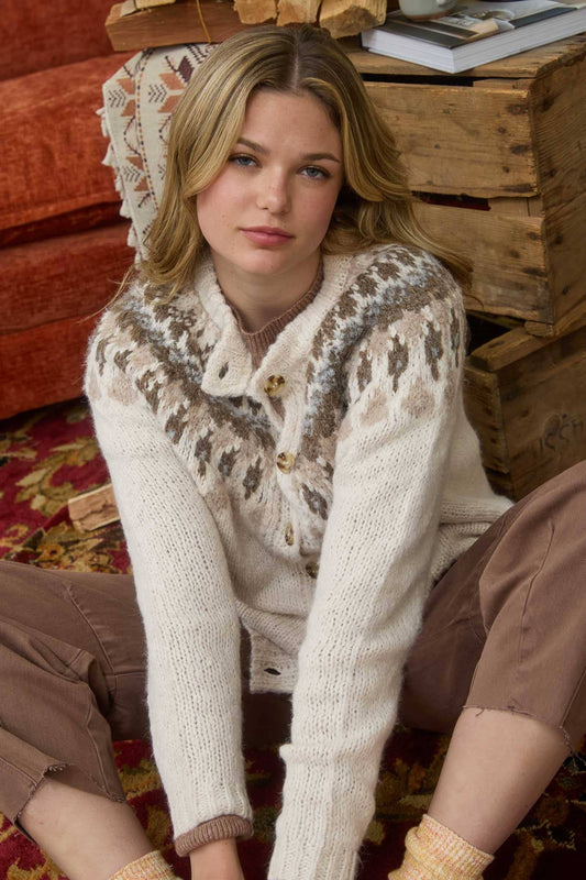FAIR ISLE PATTERN LONG SLEEVE KNIT CARDIGAN